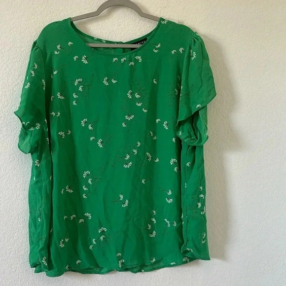 Premise | Button Back Shirt with Floral Print | Sz 3X | Green - Picture 1 of 7